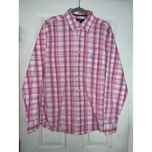 Johnnie-O Shirt Long Sleeve Button Front Checks Plaid Pocket Casual - size Large
